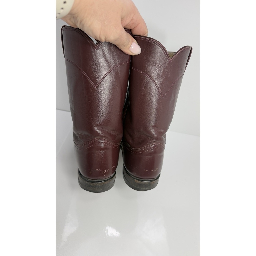 Justin 3037 Men 11 B Burgundy Leather Round Toe Ropers Western Cowboy Boots - Picture 5 of 11